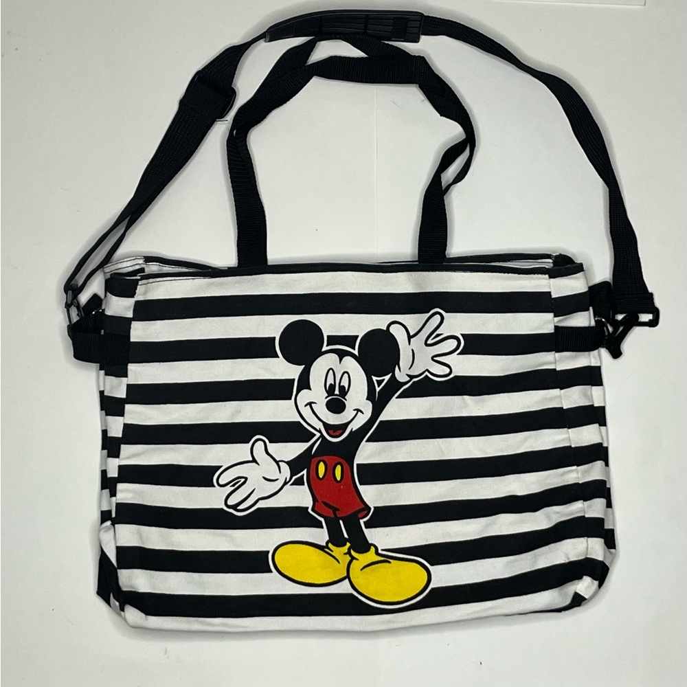 Vintage 1990s black and white striped Walt Disney Mickey Unlimited tote bag